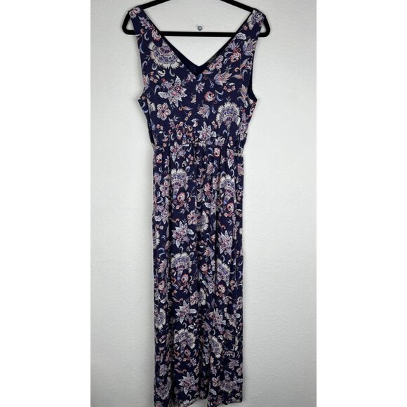 Lucky Brand Dresses & Skirts - Lucky Brand Dress V-Neck Sleeveless Maxi Blue Floral Elastic Waist Front Tie